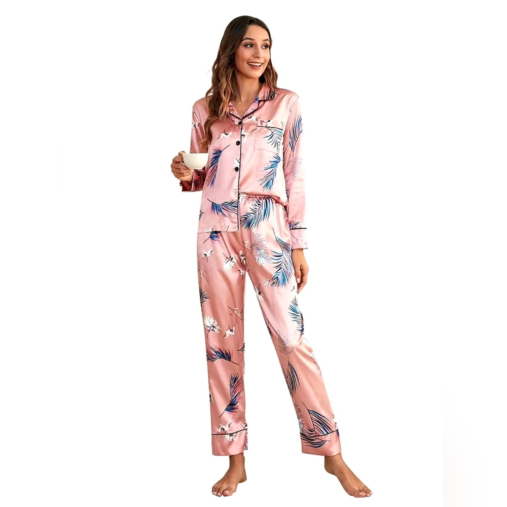 Floral Print Single-Breasted Lapel Long Sleeve Pocket Pajama Set